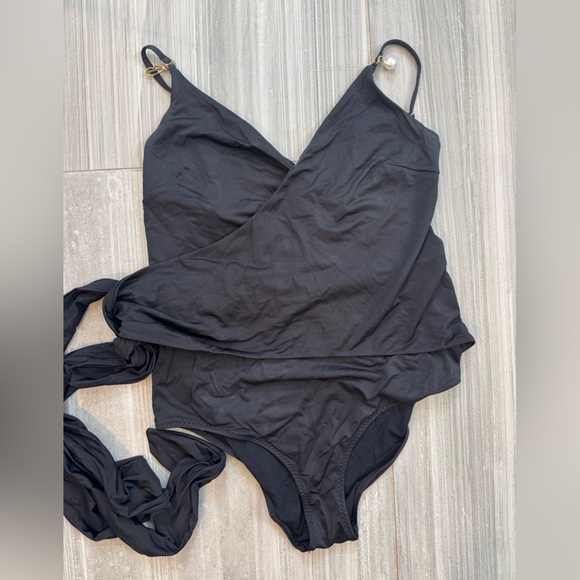 Stella McCartney Black Wrap One-Piece Swimsuit Pearl Detail Size M - Picture 3 of 9